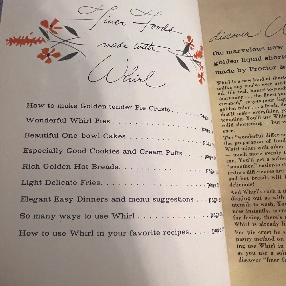 Vintage Whirl Procter & Gamble‎ Recipe Booklet Finer Foods Liquid Shortening